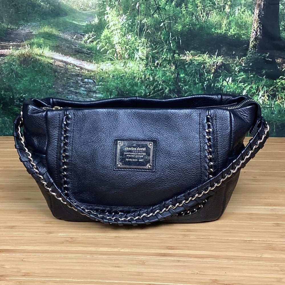 Charles David Black Leather Bag w/ Chain